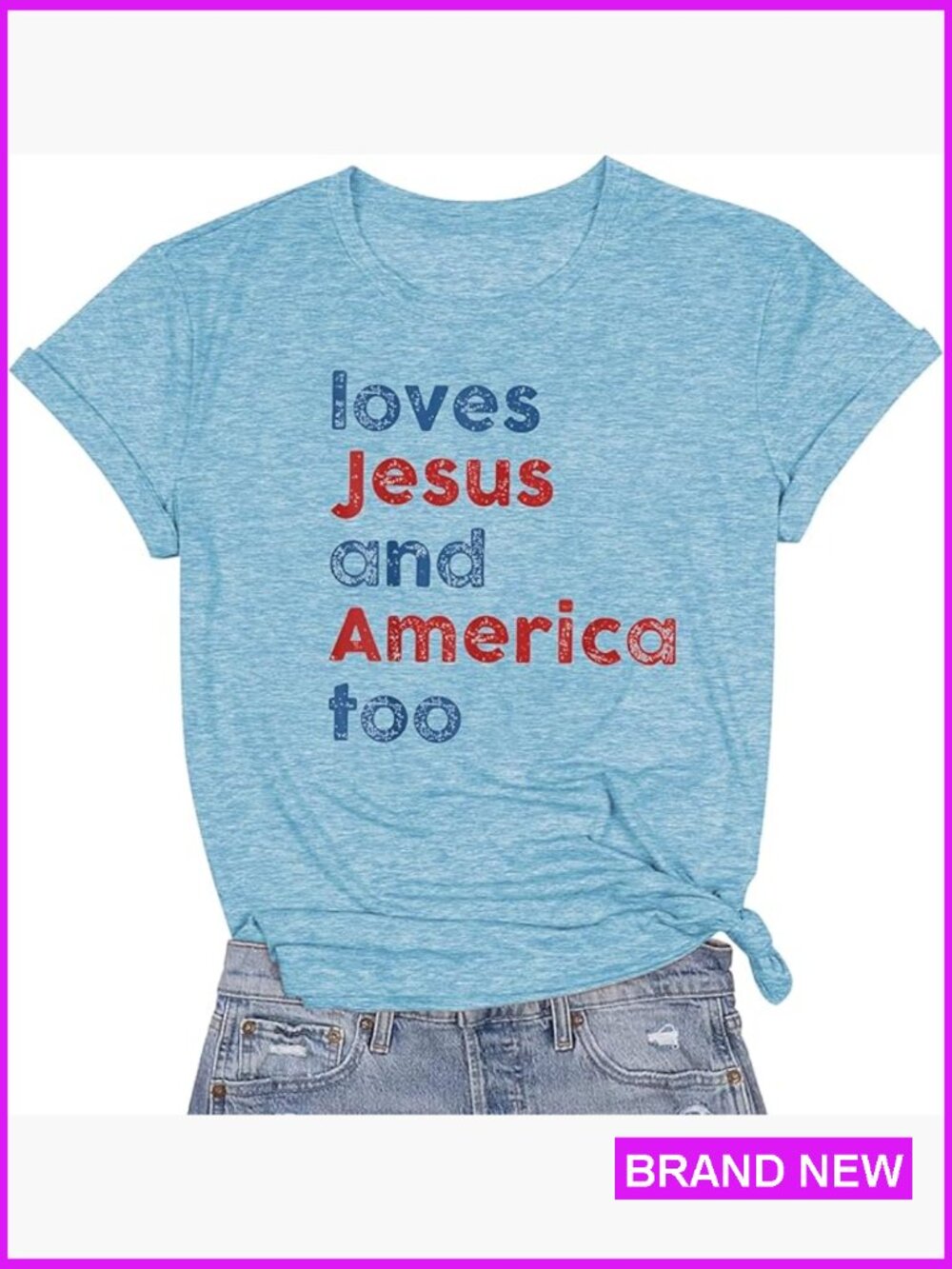 Patriotic T-Shirt Loves Jesus And America Too Short Sleeve Casual Tee